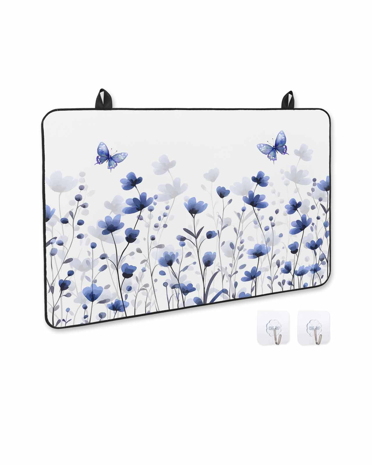 nqOlkjepod Large Induction Cooktop Protector Mat 36"x21", Purple Floral Butterfly Stove Top Covers for Electric Stove, Spring Rustic Botanical Flowers Stove Burner Cover Mats, Glass Top Stove Cover