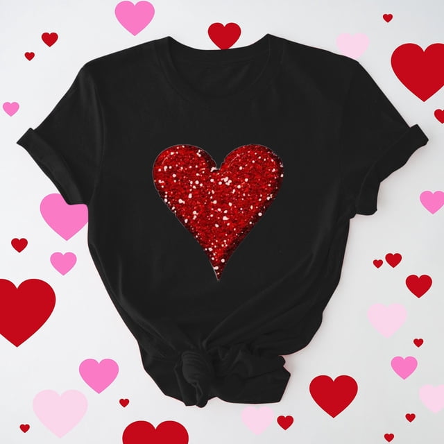 Cadeau de Saint-Valentin pour Femmes, T-shirt Décontracté à Manches Courtes et Col Rond avec Imprimé Arbre de Noël