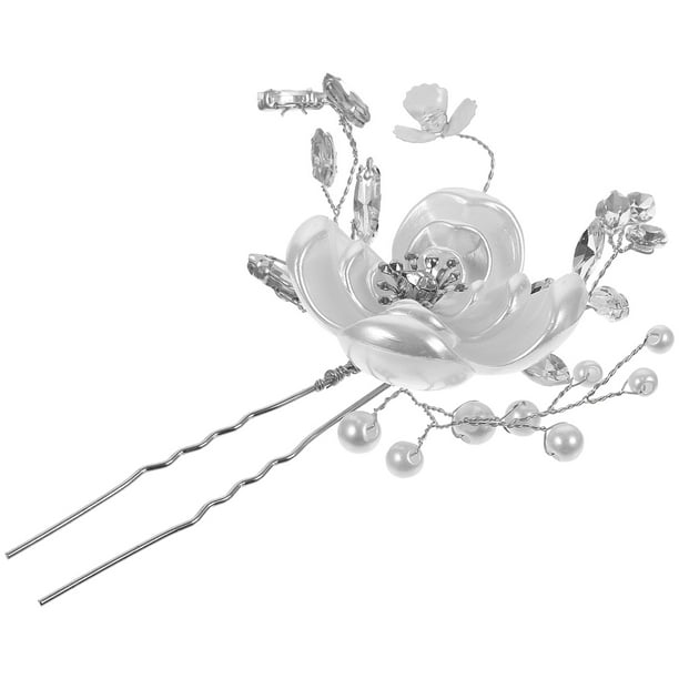 KAKOWELY Horquilla de flor de cristal, elegante horquilla en forma de U, accesorio para el cabello para novia o boda.