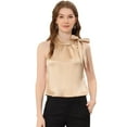 thumbnail image 1 of INSPIRE CHIC Blusa elegante de satén sin mangas con lazo y cuello de pajarita para mujer champán S, 1 of 5