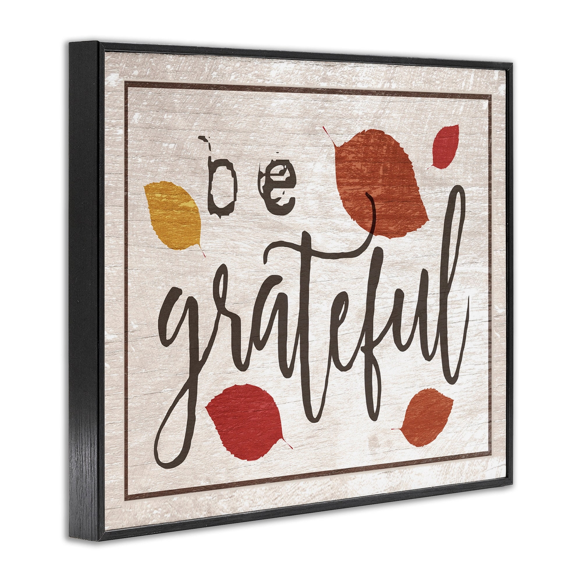 The Stupell Home Decor Collection Be Grateful Fall Leaves Typography Framed Wall Art