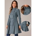 thumbnail image 2 of DARING DIVA Velvet A-Line Stand Collar Double Breasted Trench Coats S Cadet Gray, 2 of 6