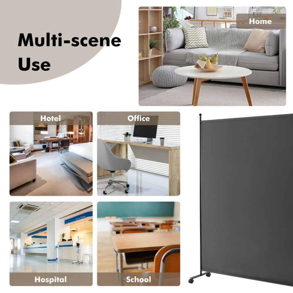 Resenkos Room Separator, Room Divider Panel,6 Feet Single Panel Rolling Room Divider with Smooth Wheels-Dark Gray