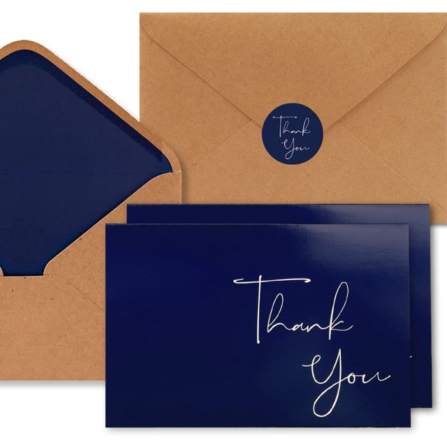 xianyou-40 Cartes de Remerciement Bleu Marine avec Enveloppes - Notes de Vœux Élégantes Ensemble en Vrac Grande Boîte Aspect Professionnel Parfait pour Mariage, Affaires, Remise de Diplômes, Baby Shower et Bien Plus