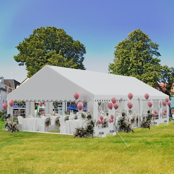 Dextrus 20ft x 40ft White Premium Outdoor Canopy, Spacious Roof and Detachable PVC Sidewalls