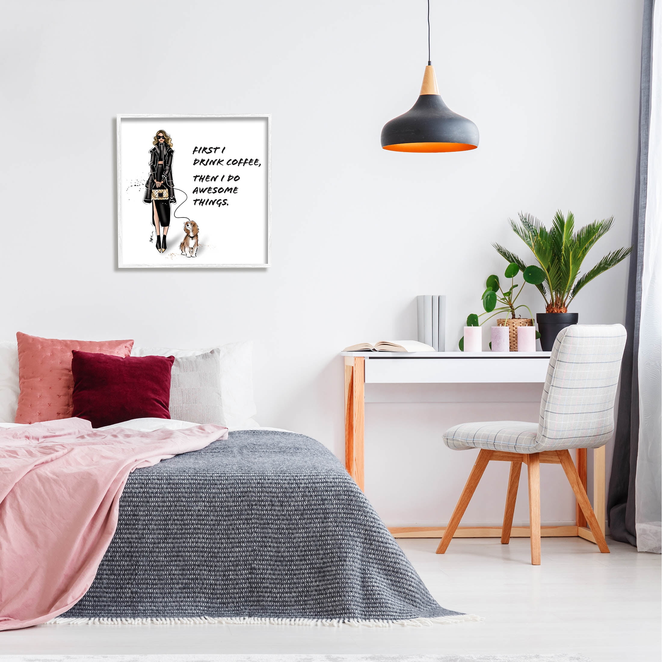 Stupell Industries Coffee & Awesome Things Phrase Graphic Art White Framed Art Print Wall Art, Design by Alison Petrie