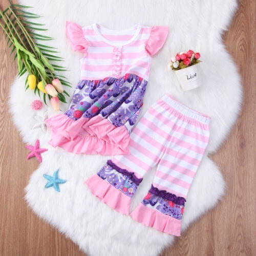 Unicorn Kids Baby Girl Outfits Clothes Ruffle Tops+Long Pants Playsuit 2PCS Set