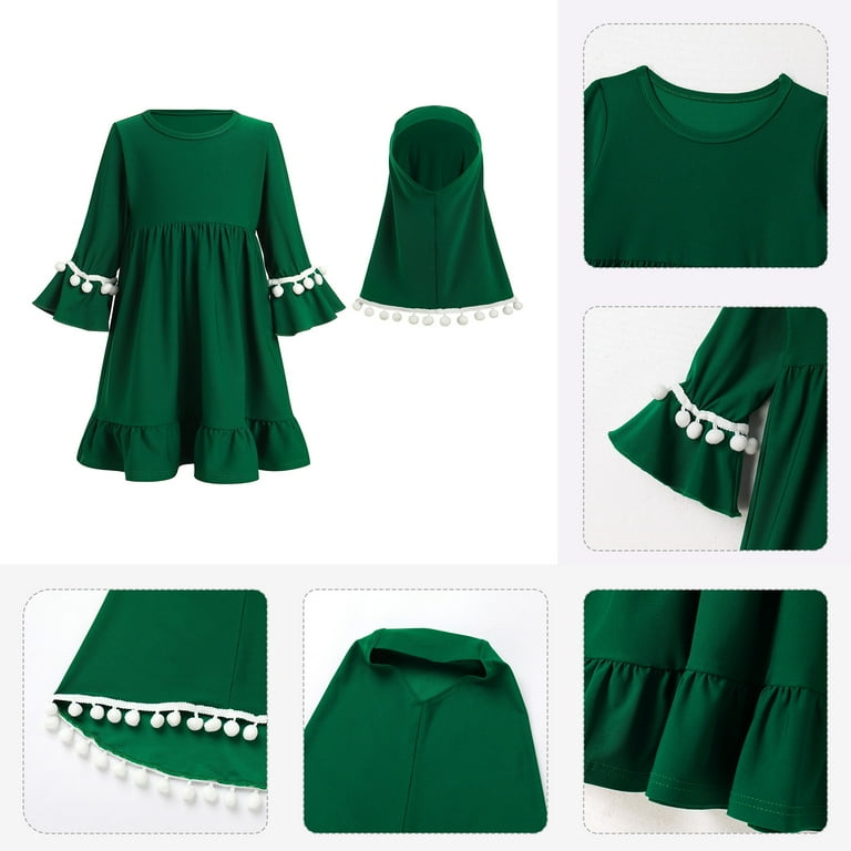 IBTOM CASTLE Toddler Baby Girl Abaya Dress with Hijab Long Sleeve