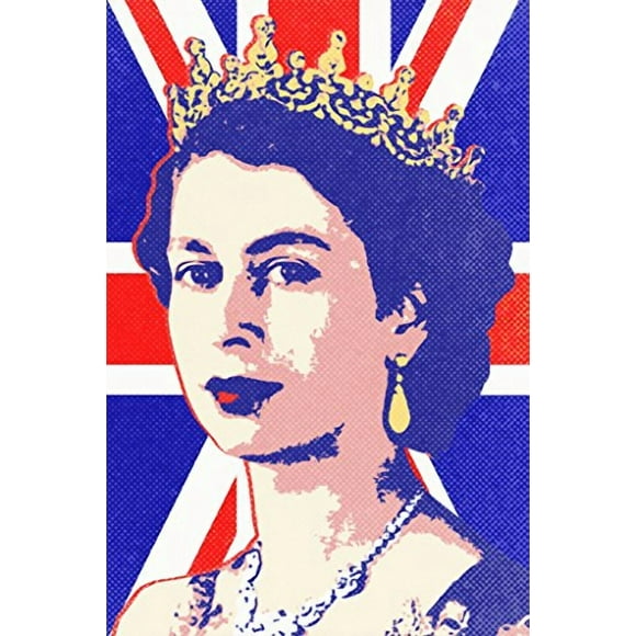 Queen Elizabeth II UK Union Flag Pop Art Portrait Wall Art for Home Bedroom Living Room Family Decorative Cool Print 12x18