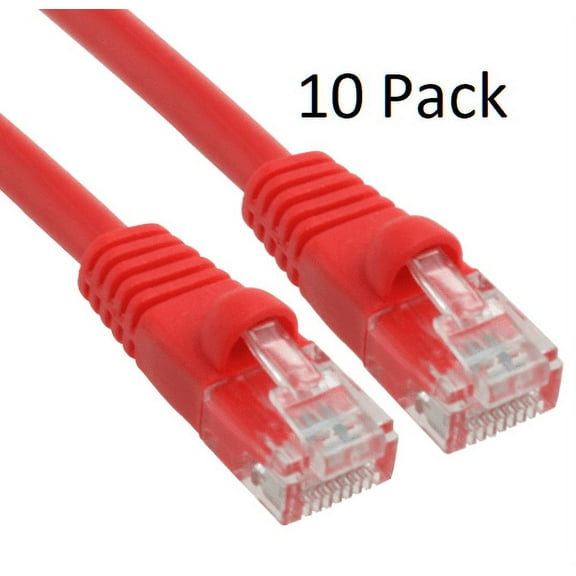 2ft Cat6 UTP 550MHz Copper Patch Cable Category 6 Unshielded Twisted Pair Snagless Network Internet Cord Molded Boots Red 10 Pack