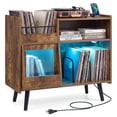 thumbnail image 1 of Gymax Record Player Stand w/LED Light Power Outlets Sliding Door Vinyl Storage Holder Brown, 1 of 10