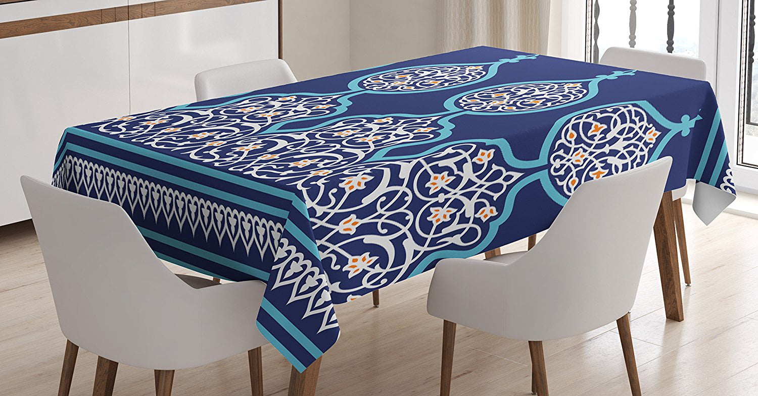 Dining Room Kitchen Rectangular Runner Middle Eastern Pattern of Cultural Art Geometric Design Dark Sky Blue and Multicolor Ambesonne Vintage Ethnic Table Runner 16 X 90