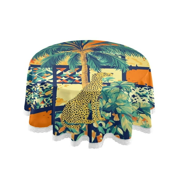 YAZAOO Round Tablecloth Summer Ceramic Tile Pattern Pattern Tableclothes
