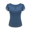 thumbnail image 2 of TKLPEHG Womens Summer Tops Crew Neck Ruffle Sleeve Elegant Shirt Lightweight Short Sleeve T Shirt Fashion Comfy Solid Color Loose Casual Blouses (Blue,M), 2 of 7