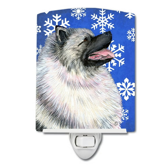 Keeshond Winter Snowflakes Holiday Ceramic Night Light