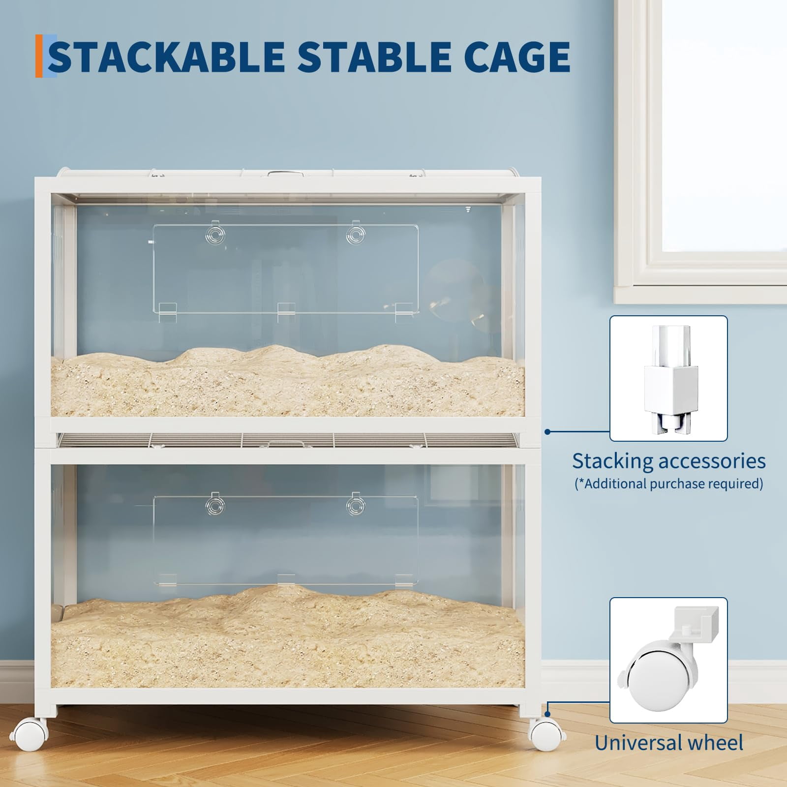Yeshouse Hamster Cage with Chew-Proof Acrylic Panels - Stackable Metal Habitat for Hamsters, Gerbils & Guinea Pigs | 37.8" Spacious Design, Dual-Door Access, Universal Wheels, Easy-Clean