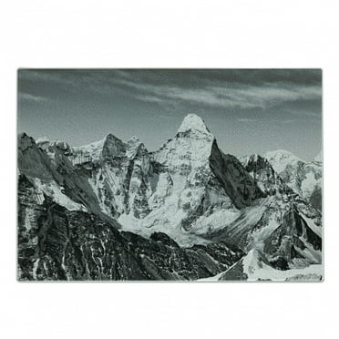 Black and White Cutting Board, Dramatic View of the Mountains Himalayas Peak Landscape Traveling, Decorative Tempered Glass Cutting and Serving Board, Small Size, Black White Grey, by Ambesonne