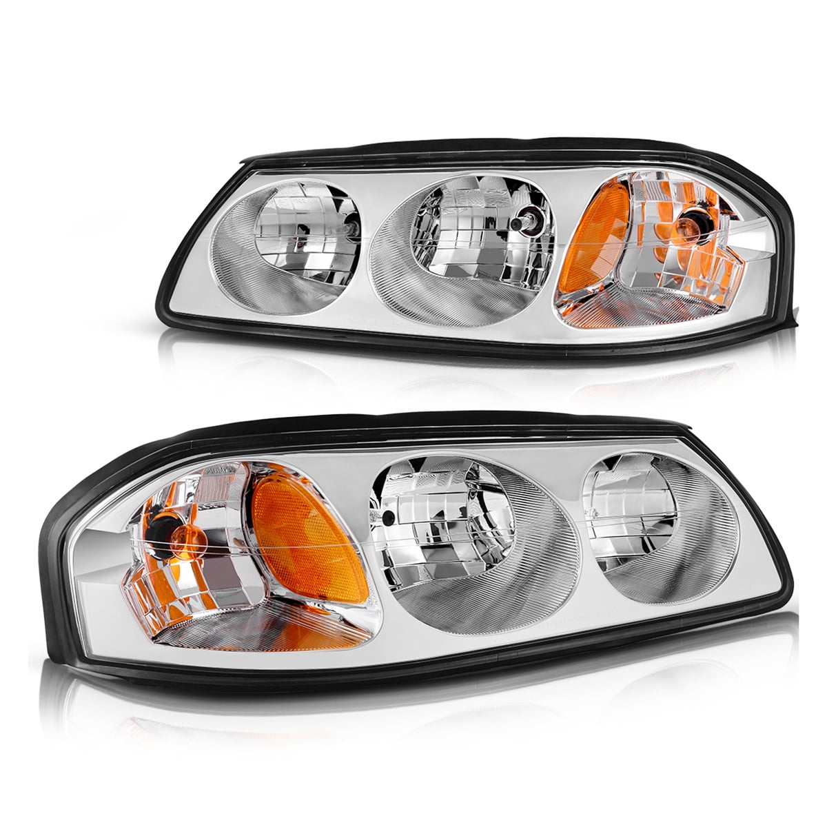 for 00-05 Chevy Impala Chrome Clear Amber Headlights Headlamps Assembly Pair Set