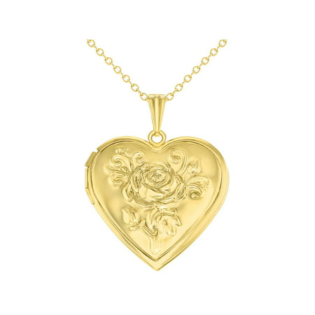Gold Tone Heart Rose Flower Photo Locket Love Pendant Necklace 19