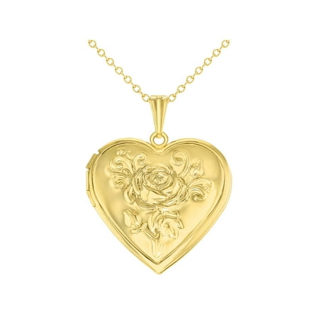 - Gold Tone Heart Rose Flower Photo Locket Love Pendant Necklace 19