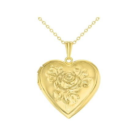 Gold Tone Heart Rose Flower Photo Locket Love Pendant Necklace