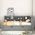thumbnail image 2 of Wooden Twin Size DayBed with Twin Trundle, Headboard with Storage Shelf and USB Charging Ports, Bed Frame for Bedroom Living Room (Grey), 2 of 7