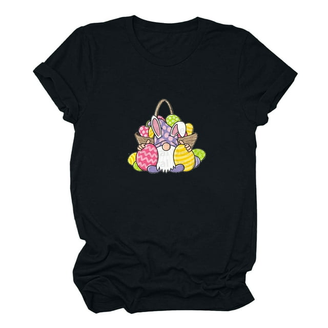 Daisyyozoid T-Shirt de Pâques pour Femmes, Mignon Imprimé Bunny, Manches Courtes Décontractées