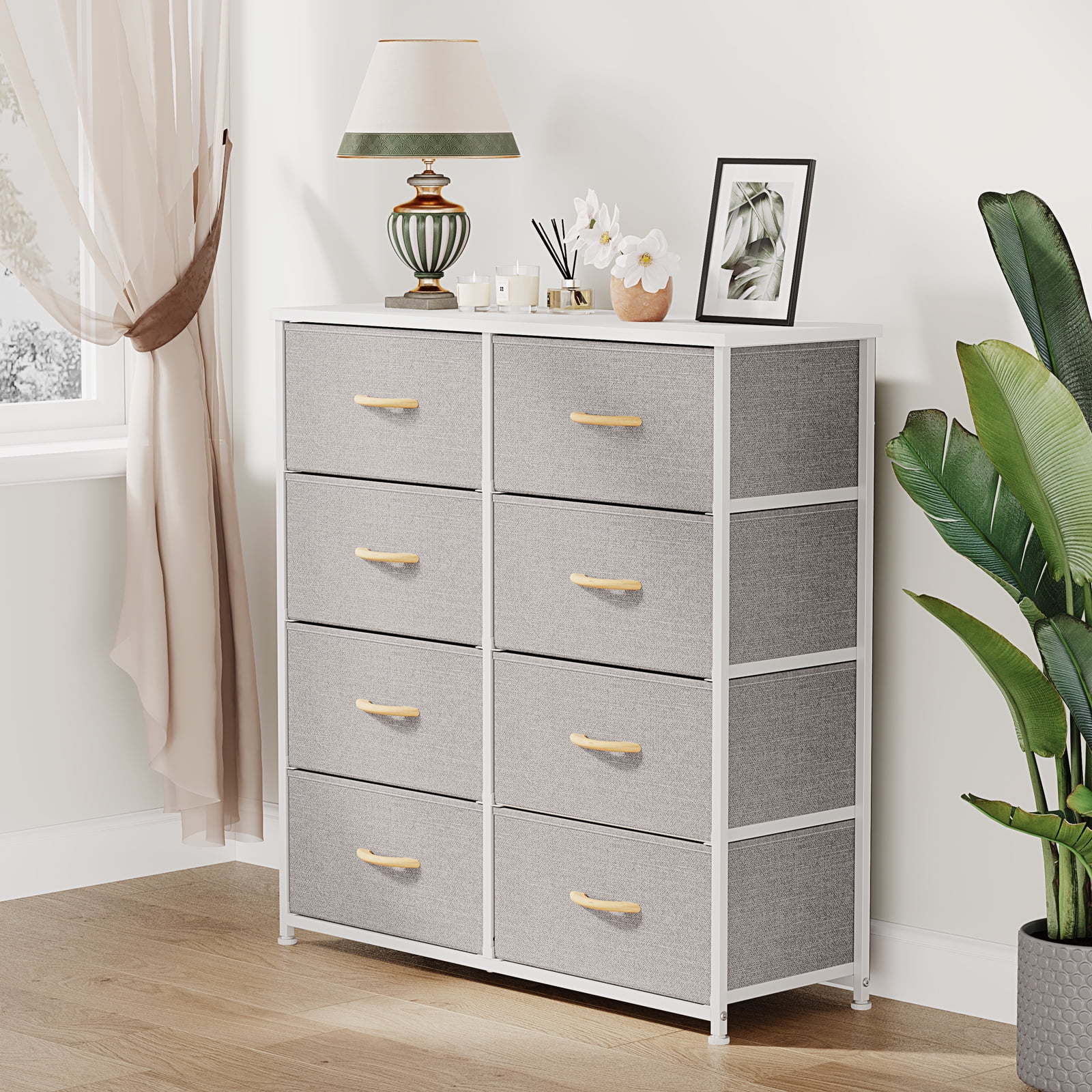 CubiCubi Dresser for Bedroom, 9 Drawer Storage Organizer Tall Wide Dresser  for Bedroom Hallway, Sturdy Steel Frame Wood Top, Light Grey 