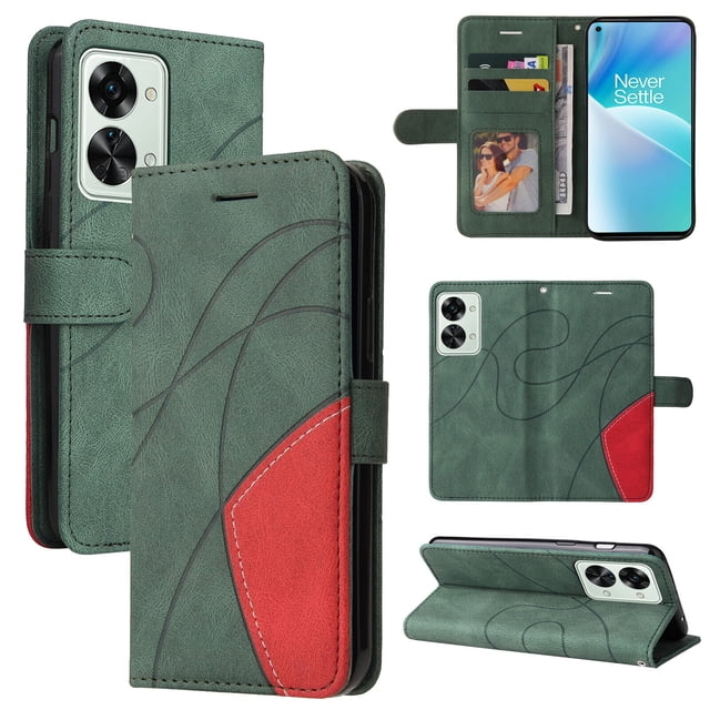 Compatible OnePlus Nord 2T Case, Leather Wallet Case Stand View Magnetic Clasp Book Flip Folio Phone Cover - Green