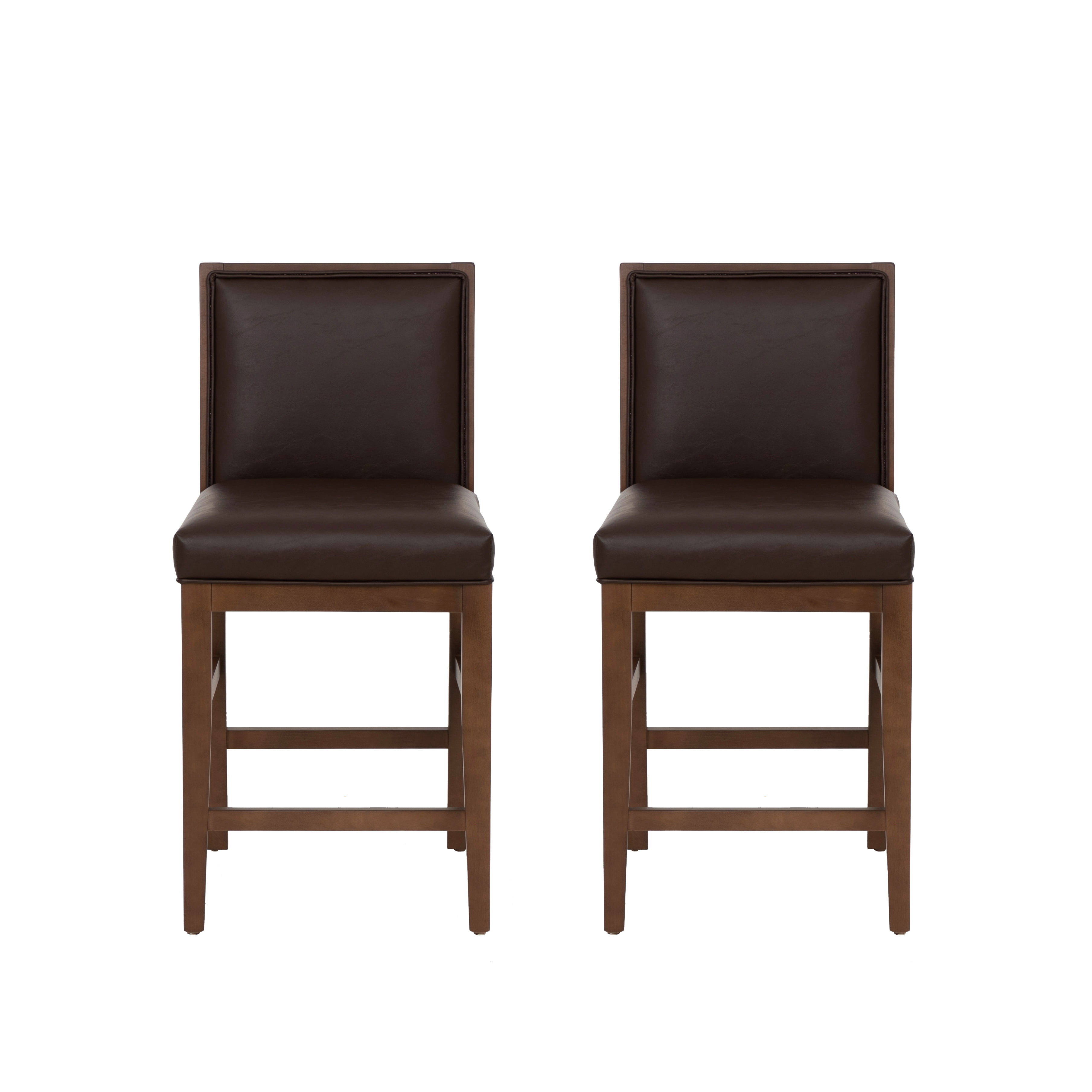 Linon Reagan Set of 2 Faux Leather Upholstered Counter Stools in Rich Brown
