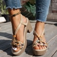 thumbnail image 2 of Rokment Womens Platform Slingback Dress Sandals 2026 Beach Summer Boho Braided Gemstones Chunky Block High Heel Linen Sandals Yellow Size 8.5, 2 of 7