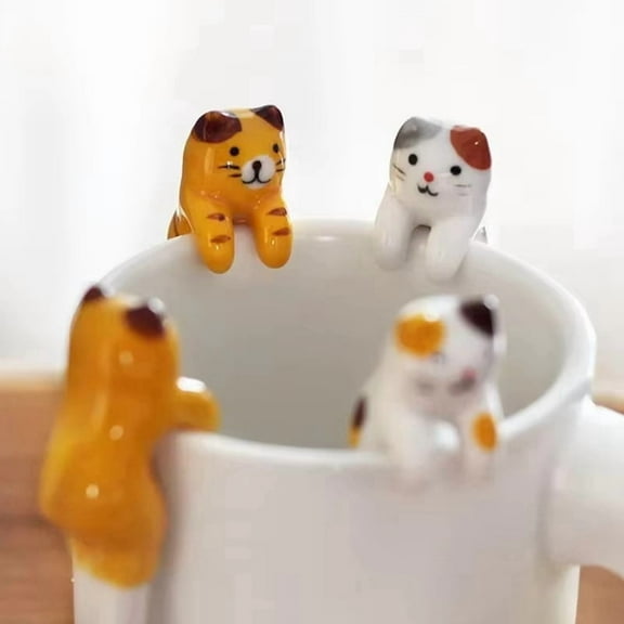Cute Animal Spoon Hanging Coffee Dessert Spoon Ceramic Cartoon Cat Spoon Cat Hanging Spoon Kitchen Tools A