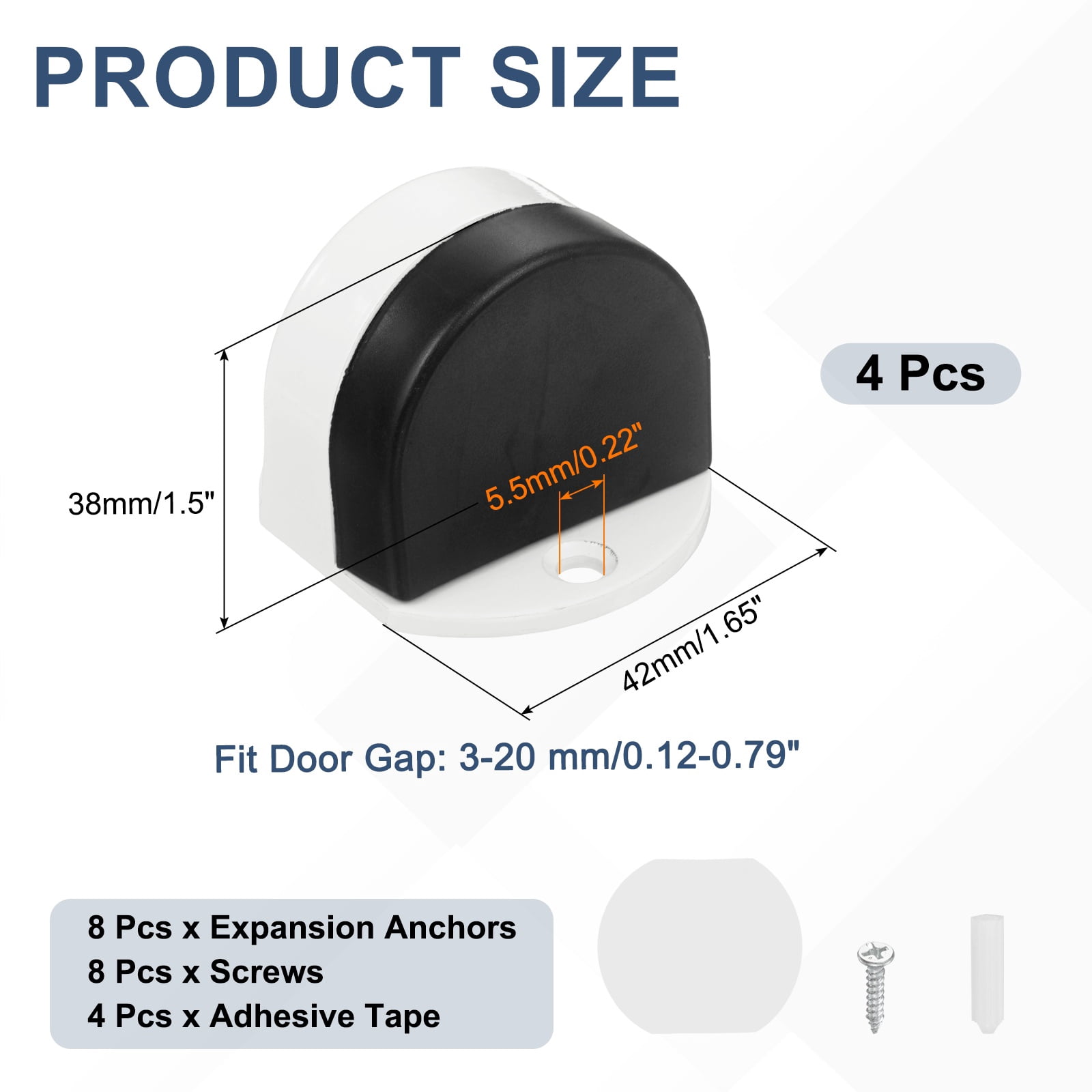 Uxcell 4 Pack Low Dome Floor Door Stop, 1.5" H x 1.65" W Stainless Steel Door Stopper, Rubber Bumper Wall Protector with Screws&Adhesive Tape for Bedroom Bathroom Office, White