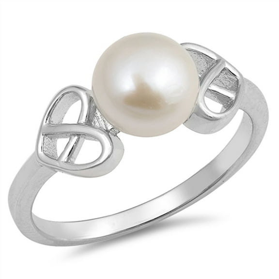 Freshwater Simulated Pearl Heart Celtic Knot Ring .925 Sterling Silver Band Jewelry Female Size 6