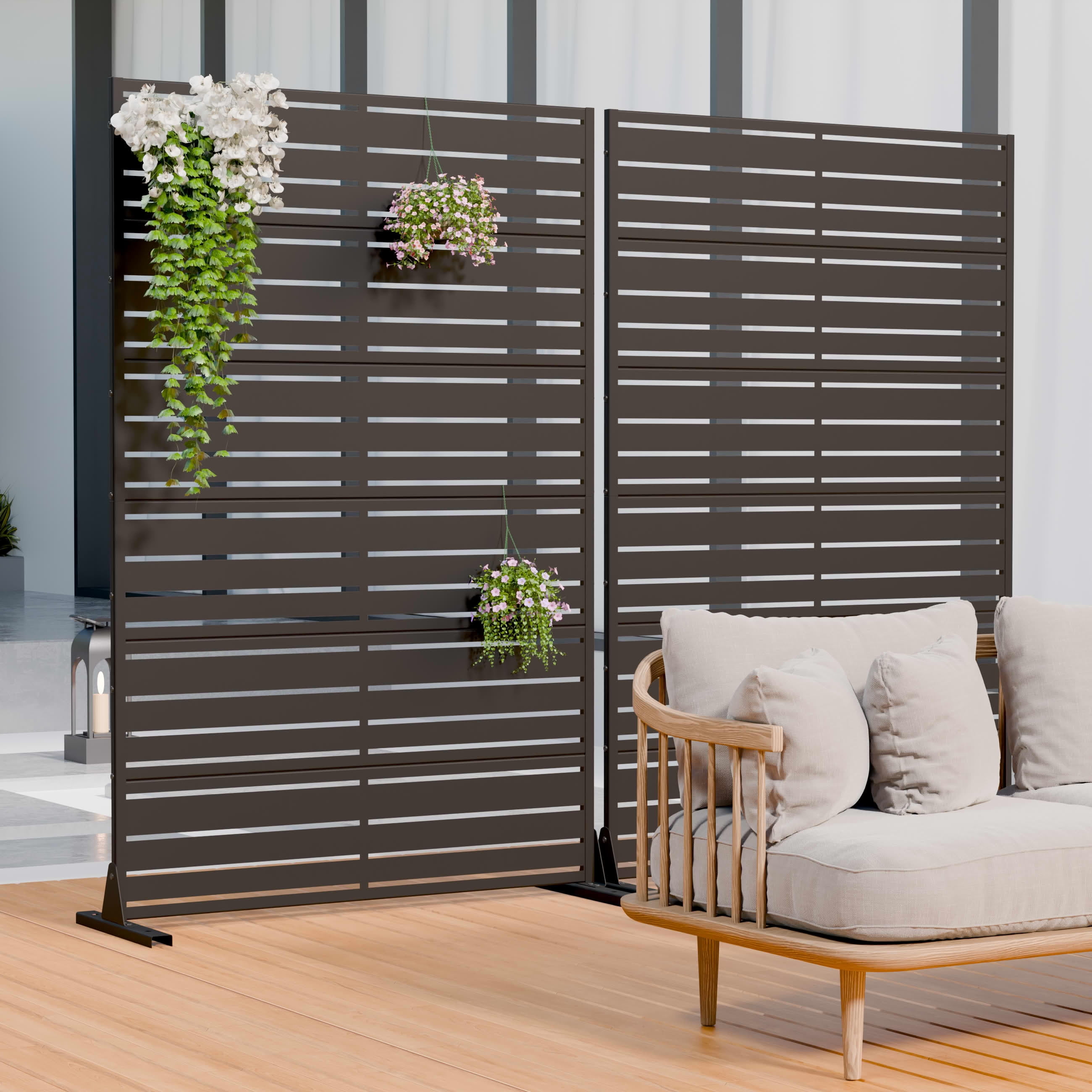 MAYEERTY 2-Piece Outdoor Metal Privacy Screen 6ft × 4ft Black, 6-Panel Wide-Narrow Louvered Galvanized Iron for Garden