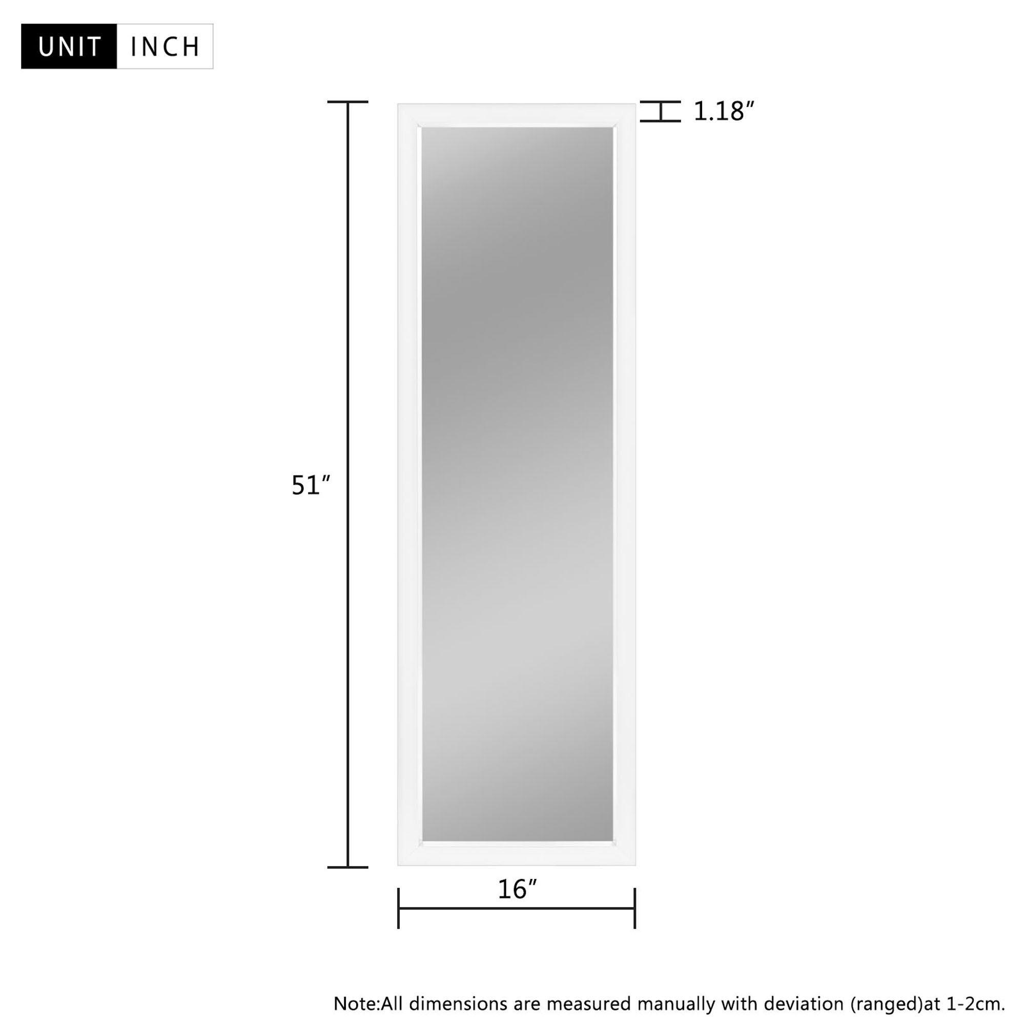 Floor Mirror Wall Mounted Leaning Hanging Rectangle White 51"x16"