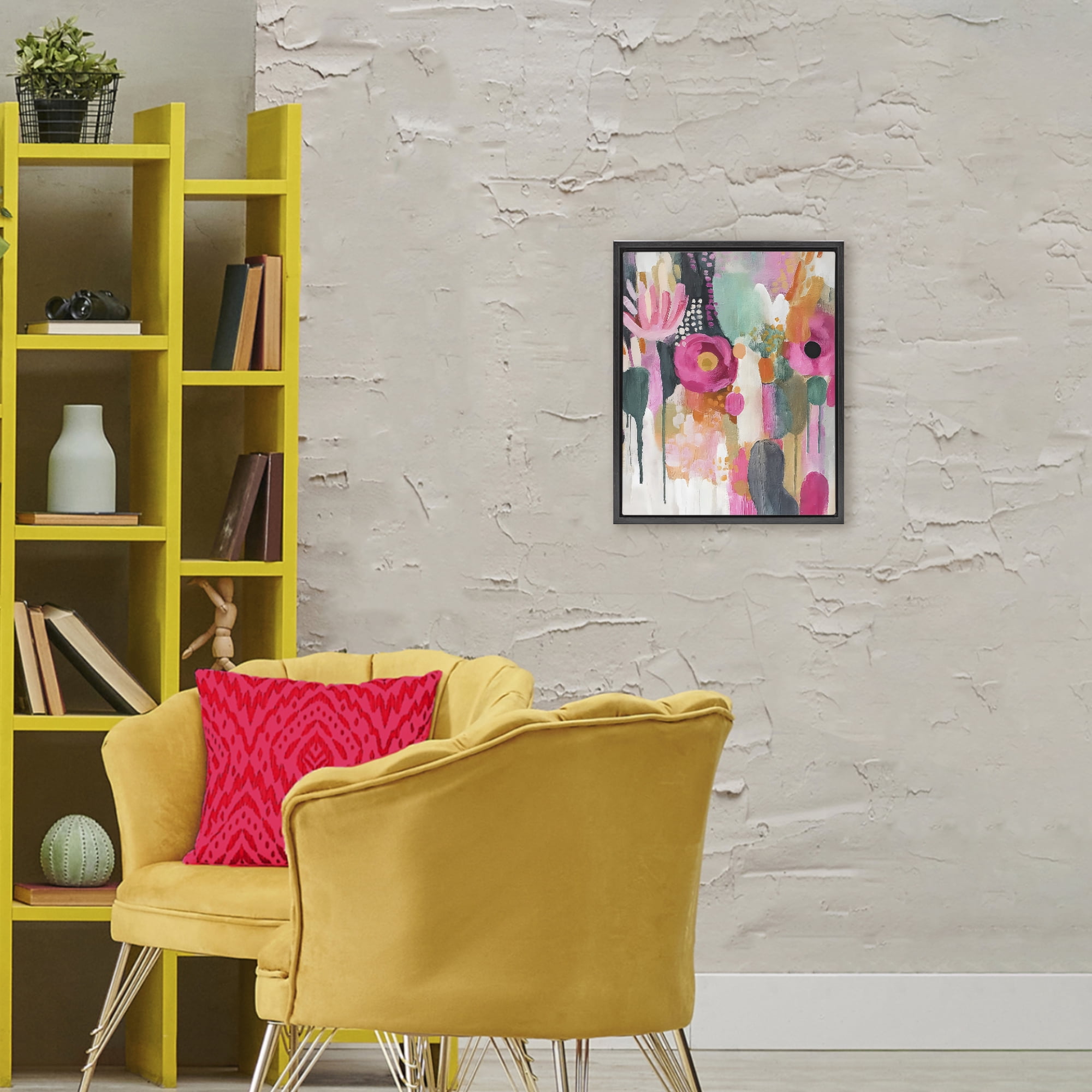 Stupell Industries Dripping Blooms Cascade Black Framed Floater Canvas Wall Art, design by Riley B