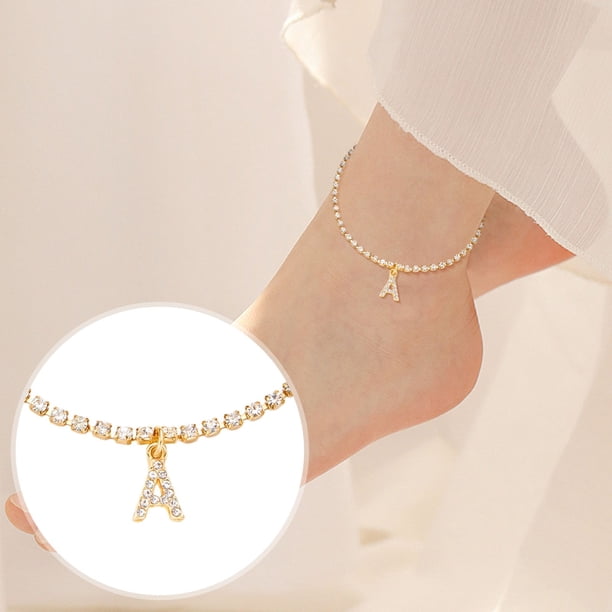 Joyería de cadena tobillera | 26 opciones de letras del alfabeto | Estilo europeo americano | Tendencia de vacaciones en la playa de moda | Accesorio personalizado ajustable | Incrustación de estrás