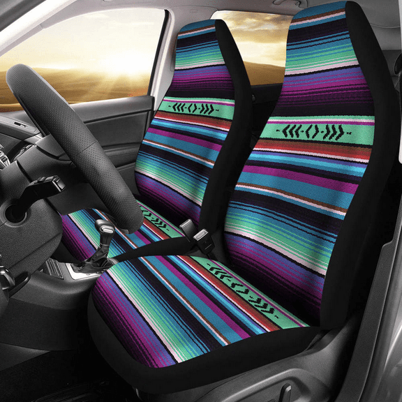 Cover Protective Seat Front Universal 2 of Se Pack Covers Seat Car Striped Style Serape Mexican Blue and Green Purple