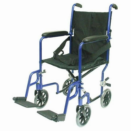 Karman Healthcare LT-2017-BL Folding Aluminum Transport Chair, Blue, 17" Seat Width
