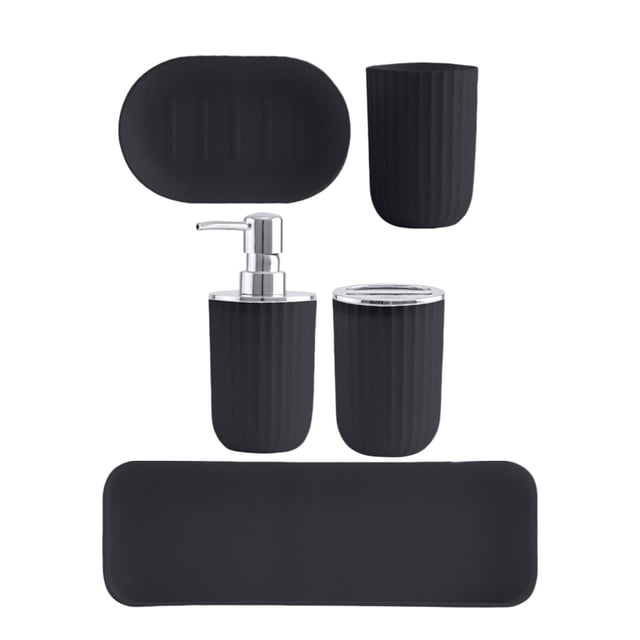 de accesorios de , vaso, botella de loción, bandeja para necesidades de , jabonera, soporte para cepillo de , artículos Negro Sunnimix Cosas de baño
