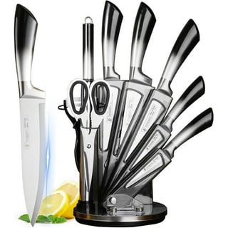 Knife Set, 9 Pieces Purple Kitchen Knife Set, Stainless Steel Professional  Chef Knife Set with Acrylic Stand, No Rust Knife Set with Block, Shapener