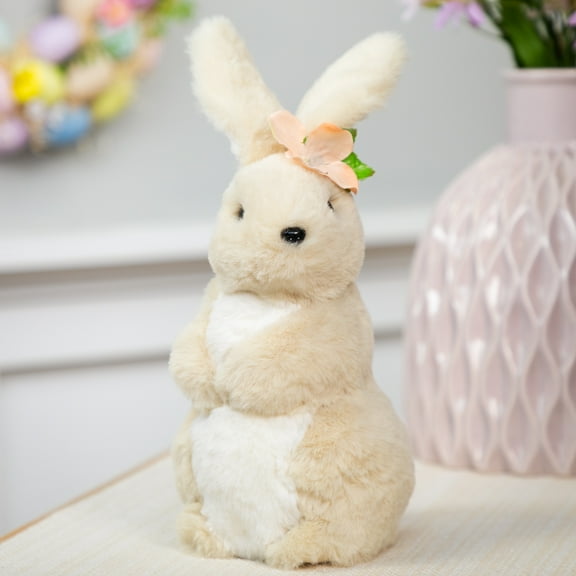 Northlight 11.5” Plush Standing Easter Bunny Rabbit Girl Spring Figure - Beige/Pink