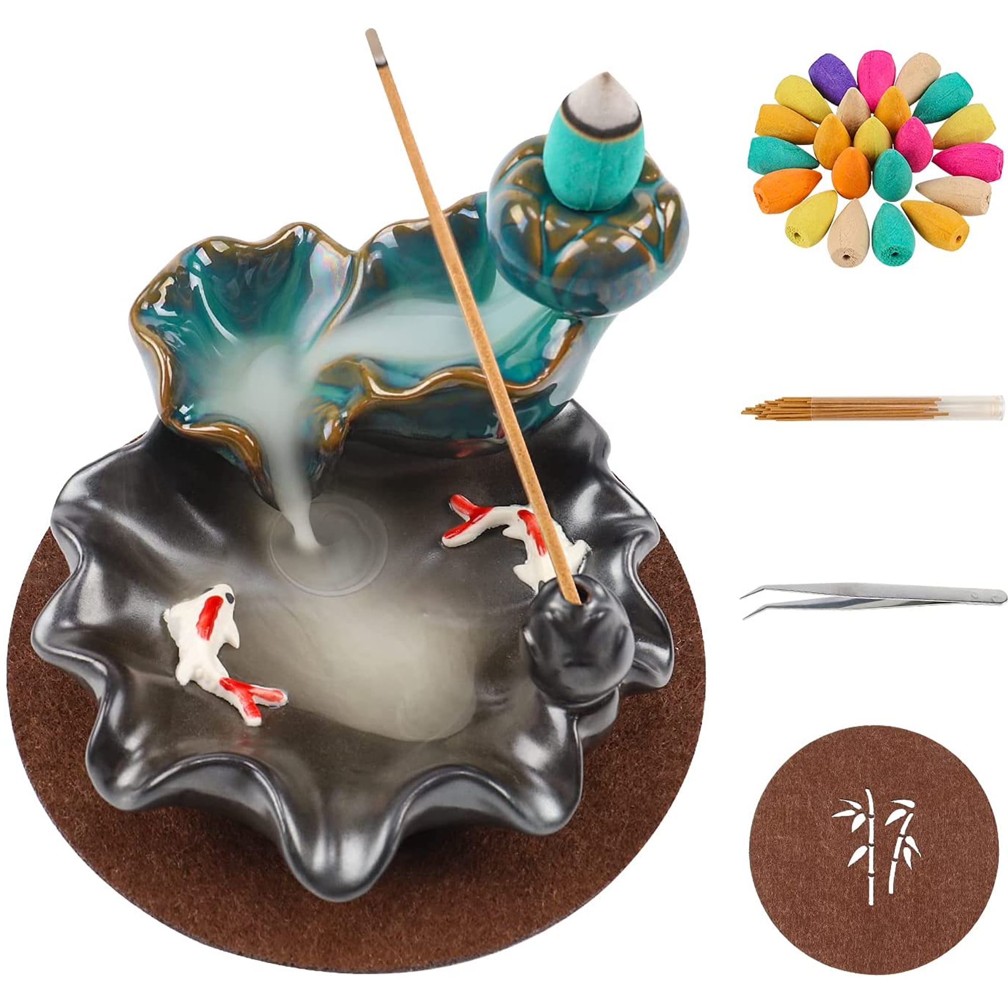 Ceramic Backflow Incense Burner,Waterfall Incense Burner Holder, with
