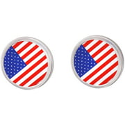 CARRUN 2pcs 3D American Flag USA Flag Round Emblem Metal Badge Auto Decal Sticker for Any Vehicle (Sliver)
