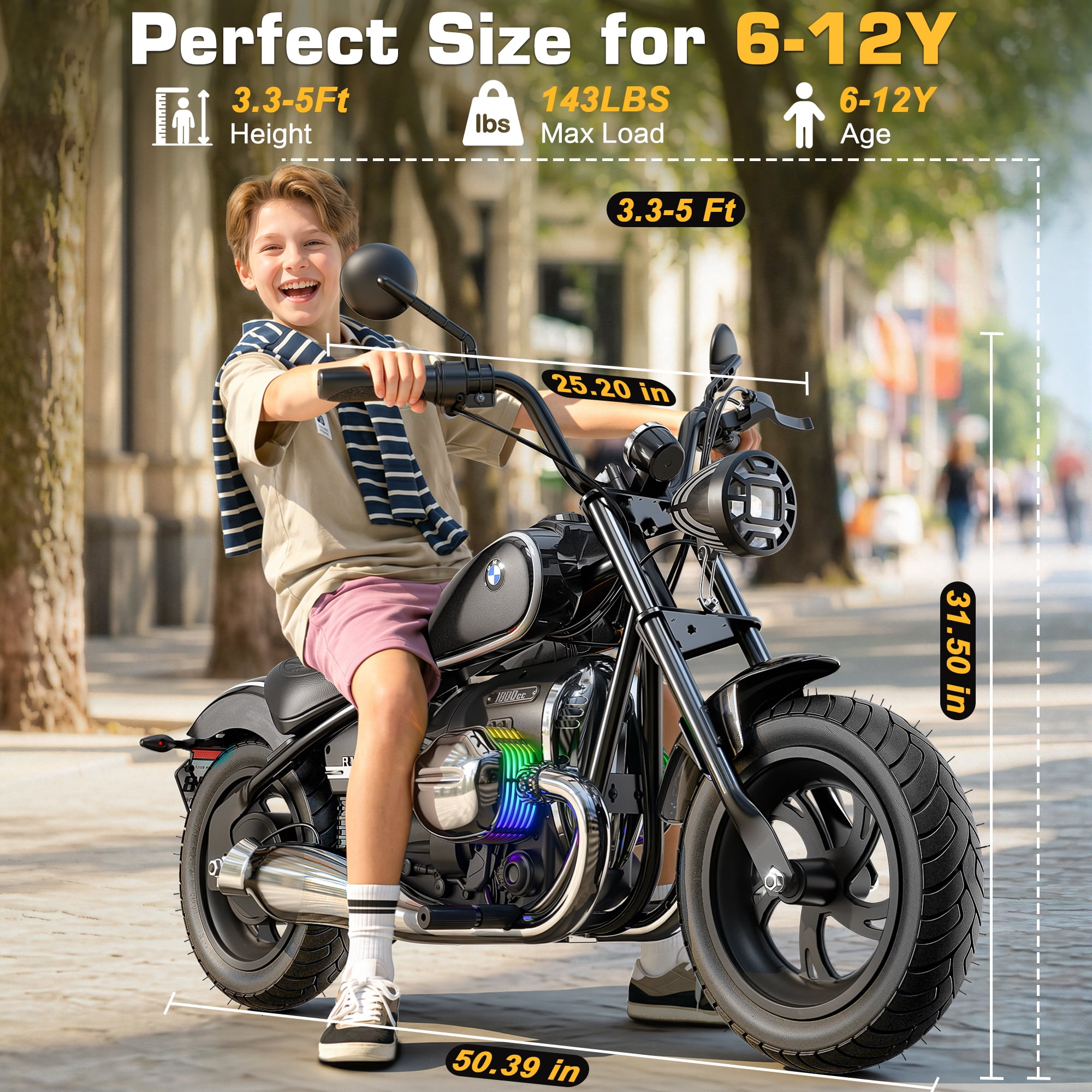 East doll BMW licensed Electric Motorcycle for Kids, 24V Ride on Toy for Big Kids 6-12, 300W Power Motor, Up to 13.05MPH & 12 Miles Range, Lights & Music, Electric Car for Kids, Black
