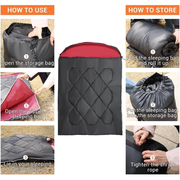 Double Sleeping Bag for Adults Camping, XL Queen Size Sleeping Bags for 2 Person Hiking Backpacking, Lightweight Waterproof with Compression Sack（Red-Black）