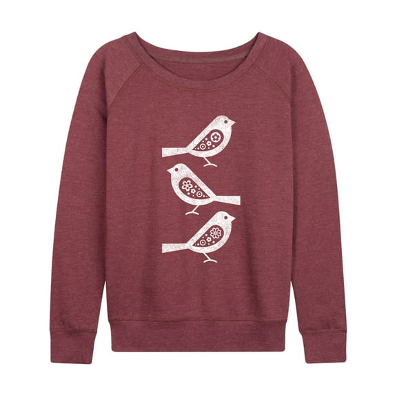 Instant Message - Bw Scandinavian Birds - Women's Lightweight French Terry Long Sleeve Shirt