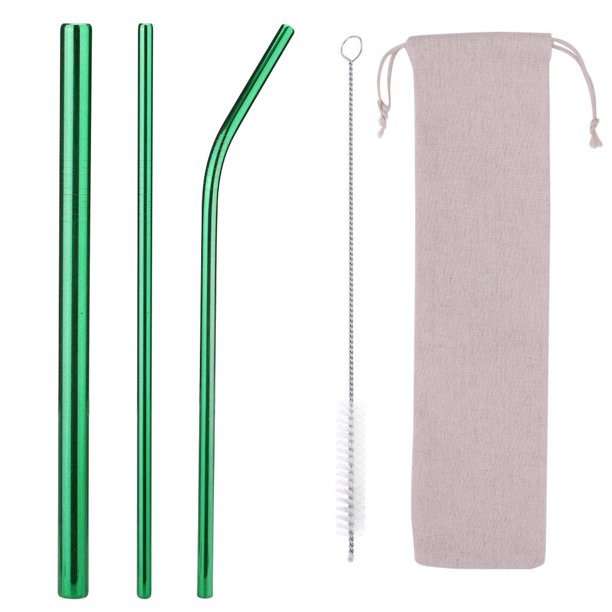 Juego de 5 cepillos de limpieza de pajitas reutilizables de acero inoxidable (verde)