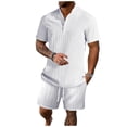 thumbnail image 1 of Birdeem Mens Stand Collar Button Blouse Short Sleeve Elastic Waist Lace-Up Lapel Suit, 1 of 1